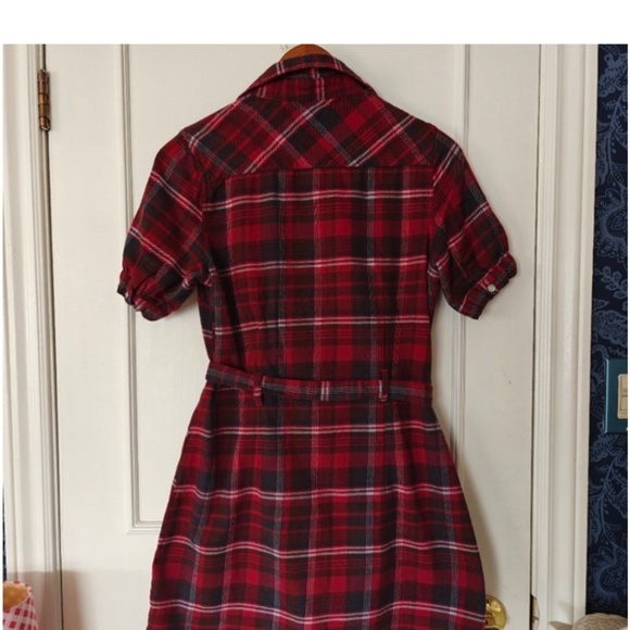 Red Plaid Belted  Cotton Mini Shirt Dress - Sz Med, 90s, y2k - Picture 7 of 13